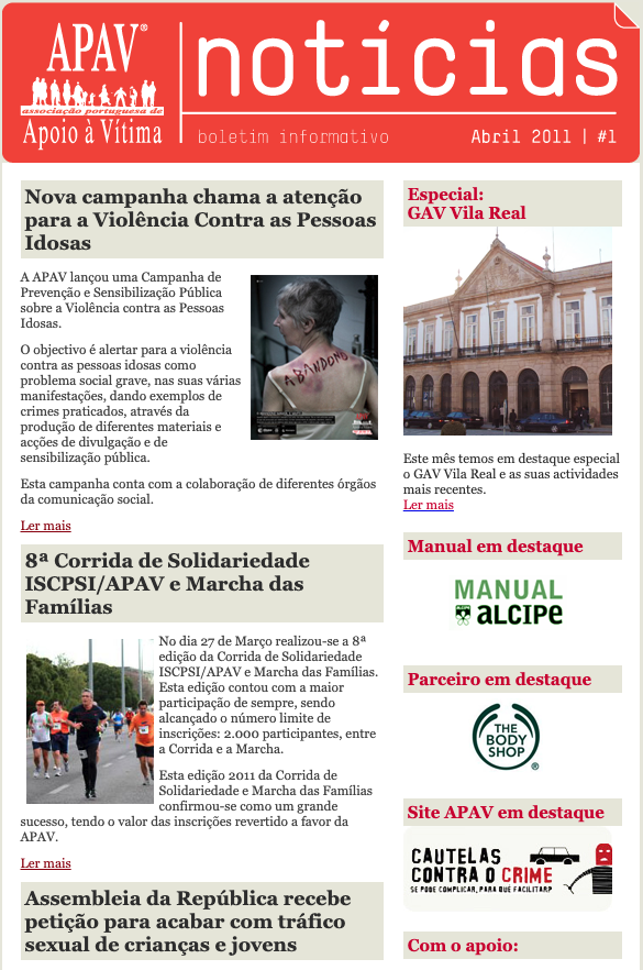 Primeira Edição da newsletter eletrónica APAV Notícias